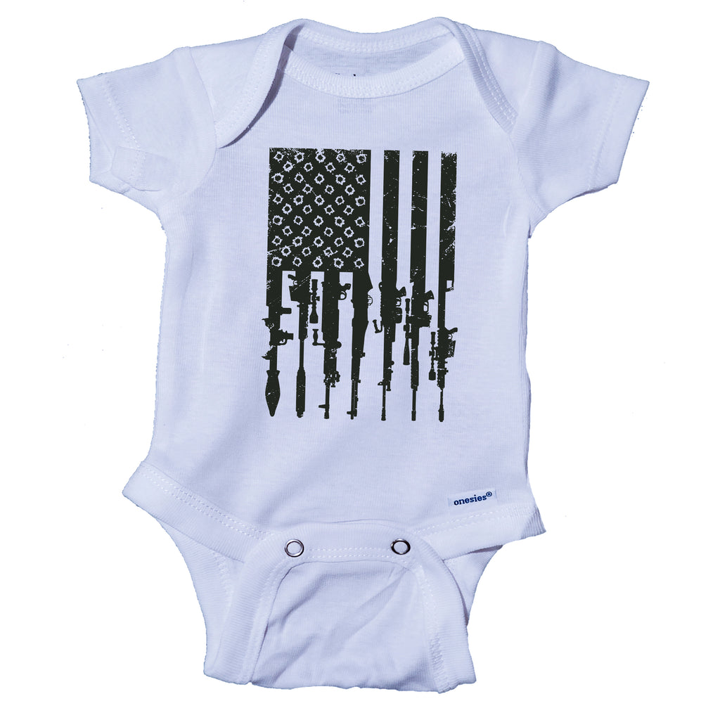 prontomodacalzature® Distressed American Flag RPG Guns Freedom Onesie® Military Baby Boy Onesie, Military Onesies, Military Onesie