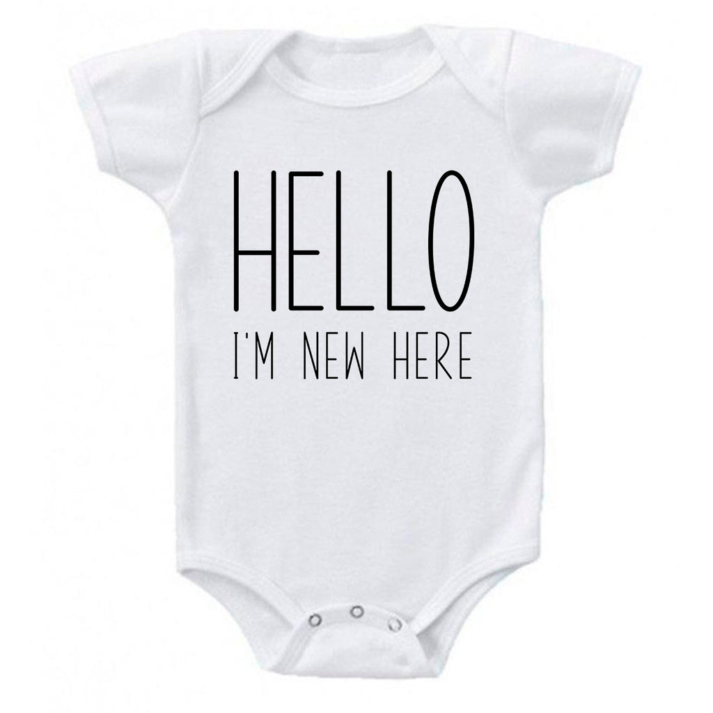 prontomodacalzature® HELLO I'M NEW HERE Baby Reveal Announcement Baby Romper Bodysuit, baby announcement onesie, I'm New Here Onesie