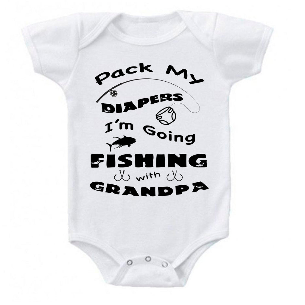 prontomodacalzature® Pack My Diapers I'm Going Fishing with Grandpa Grandparents Pregnancy Reveal Announcement Baby Romper Bodysuit, Grandpa Fishing onesie, grandpa fishing Onesies, Grandpa fishing Bodysuit, Grand baby onesie