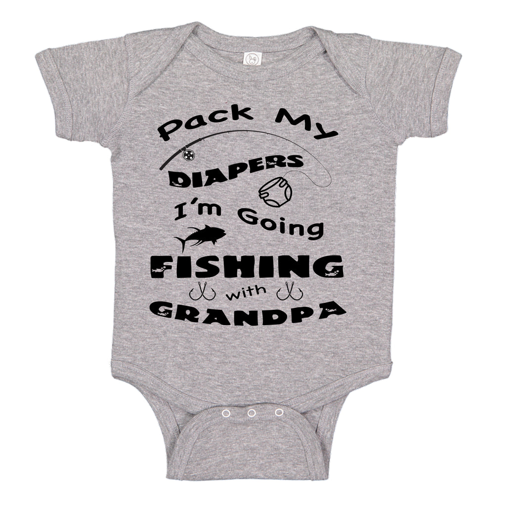 prontomodacalzature® Pack My Diapers I'm Going Fishing with Grandpa Grandparents Pregnancy Reveal Announcement Baby Romper Bodysuit, Grandpa Fishing onesie, grandpa fishing Onesies, Grandpa fishing Bodysuit, Grand baby onesie